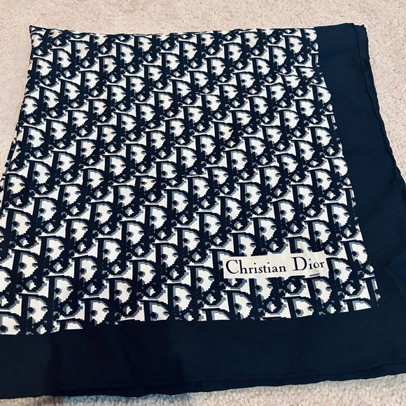Dior Accessories - CHRISTIAN DIOR Vintage Silk Oblique pattern scarf/ black and white